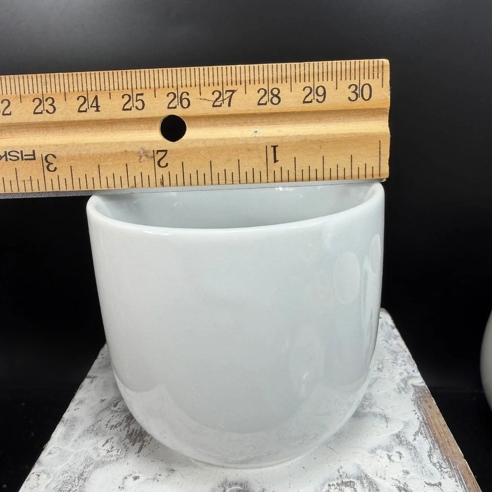 Pier 1 Imports White Ceramic Tea Sake Cups Mugs‎ Handleless Minimalist Set 2